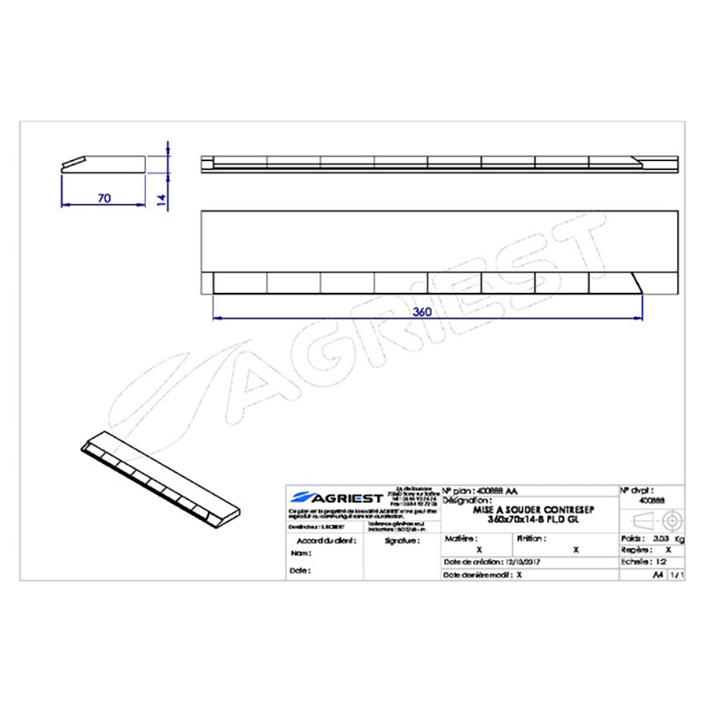 Grubber Anschweißteile Flach Anschweissteil Hartmetall 360X70X14 R