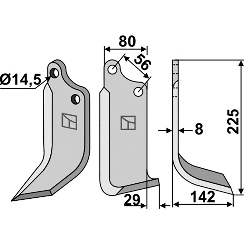 MAS-03R Fräsmesser, rechte Ausführung Maschio/Gaspardo|Perugini 01110426 Fräsmesser, rechte Ausführung IHOF MAS-03R
