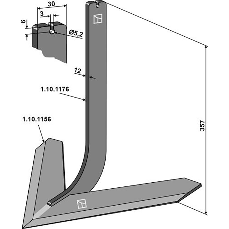 Landwirtschaft Bodenbearbeitung Grubber Schare & Leitbleche Stiel mit Schar 500mm Steketee