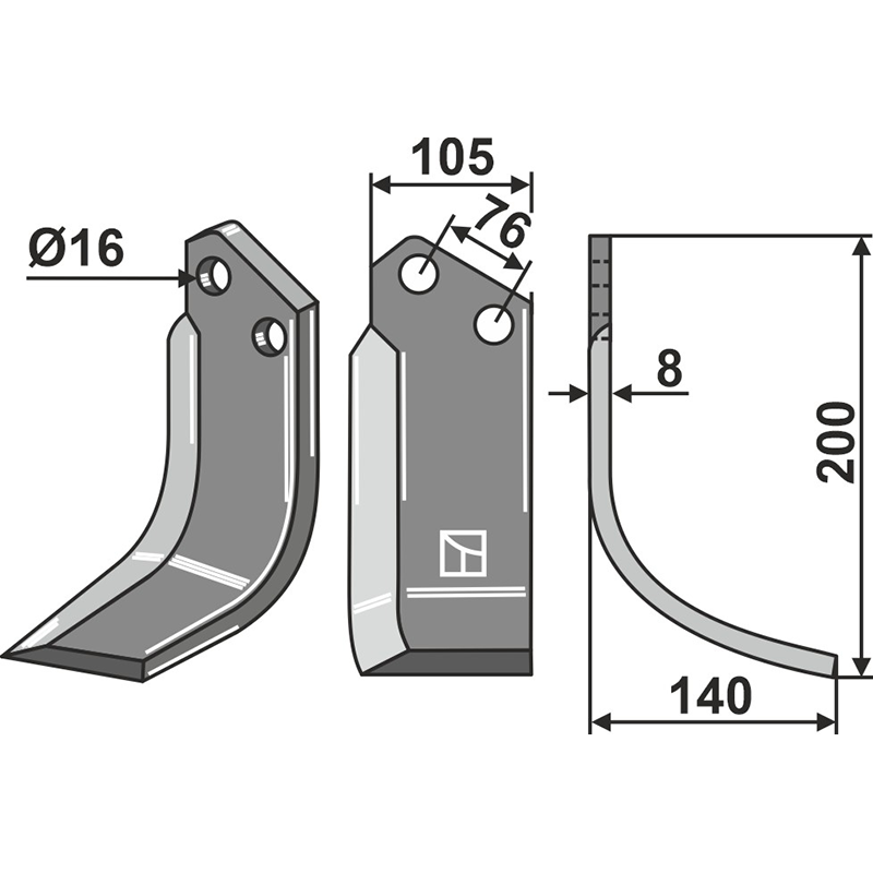 HOW-90R Fräsmesser, rechte Ausführung Howard|Kongskilde 73000109344V|73000109344V Fräsmesser, rechte Ausführung IHOF HOW-90R