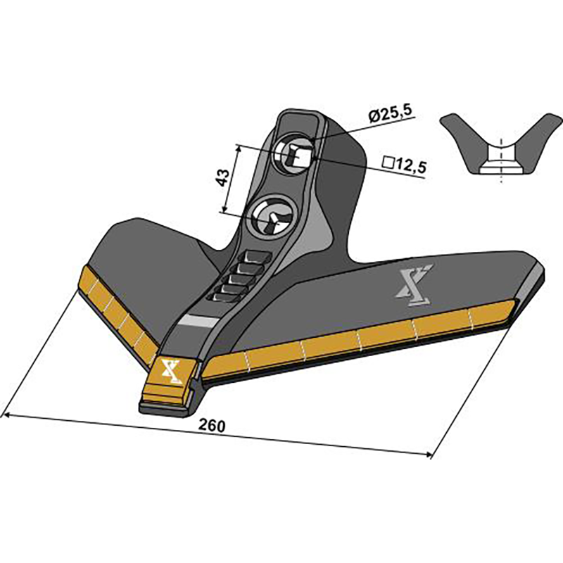Landwirtschaft Bodenbearbeitung Grubber Schare & Leitbleche Gänsefussschar 260mm - Hartmetall Kongskilde