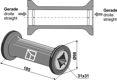 Zwischenstück für 28x28 und 30x30 Vierkantwellen Zwischenstück für 28x28 und 30x30 Vierkantwellen