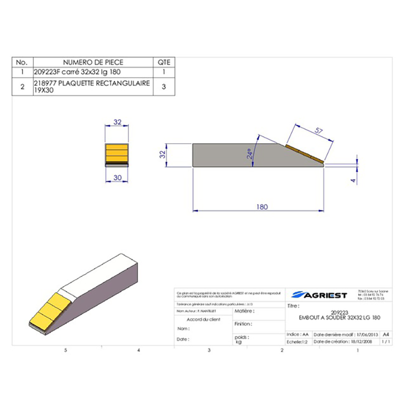 Grubber Anschweißteile Einschweißspitze 32X32 Lg 180 Hartmetall