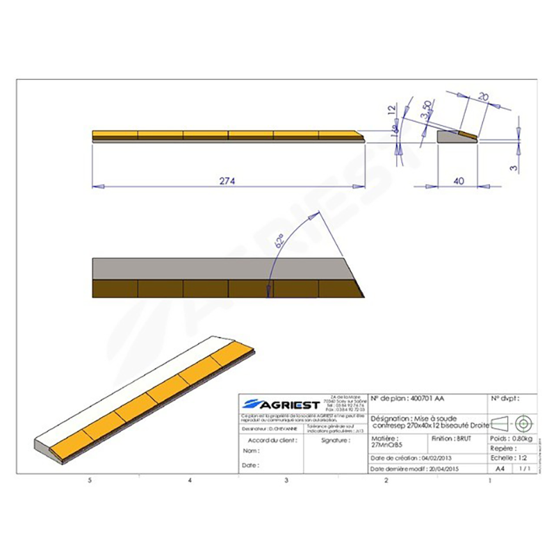 Grubber Anschweißteile Flach Anschweissteil Anlage 270X40X12 Abgeschrägt Hartmetall