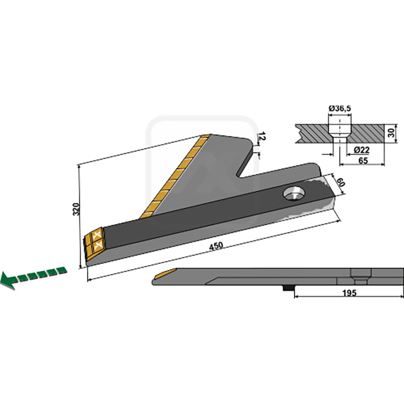 Landwirtschaft Bodenbearbeitung Grubber Schare & Leitbleche Flügelschar - rechts - Hartmetall Agrisem