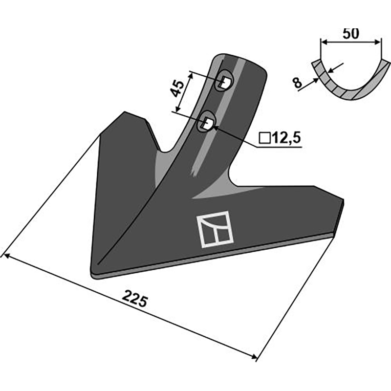 Landwirtschaft Bodenbearbeitung Grubber Schare & Leitbleche Gänsefussschar 225mm Grubber Schare & Leitbleche Gänsefussschar 225mm