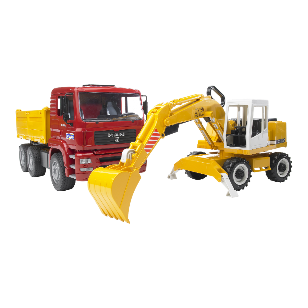 Bruder MAN TGA Kipp-LKW + Liebherr Schaufelbagger Bruder MAN TGA Kipp-LKW + Liebherr Schaufelbagger - Cover Image