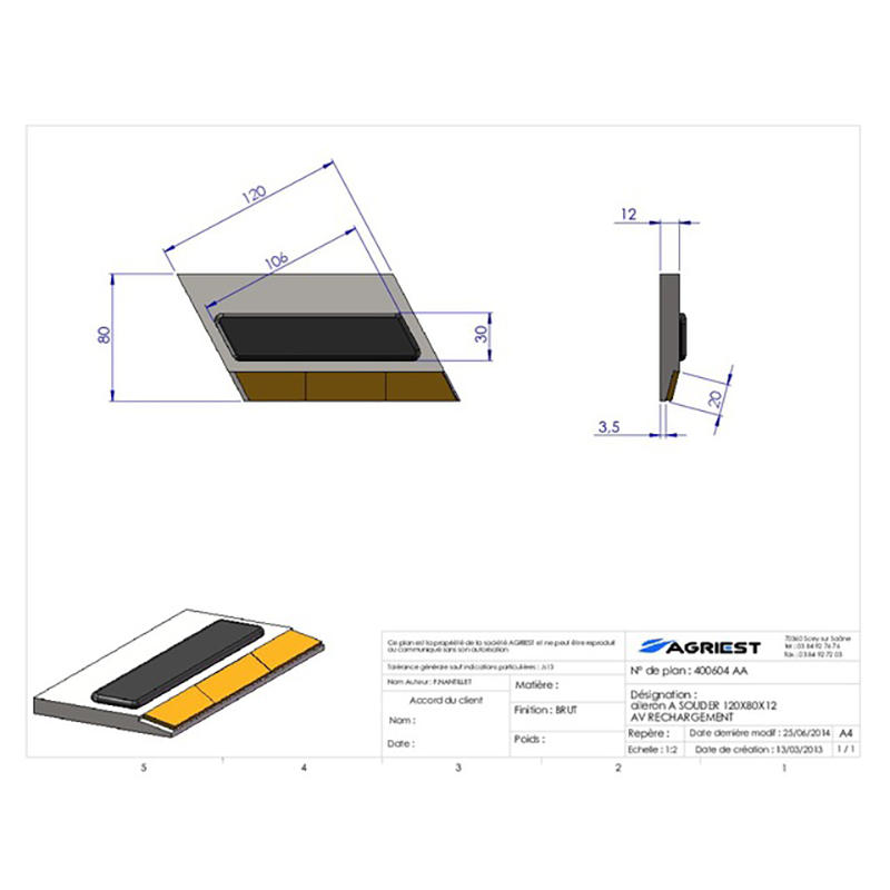 Grubber Anschweißteile Flach Anschweissteil 120X80X12 Rechts Zus. Aufpanzerung Hartmetall