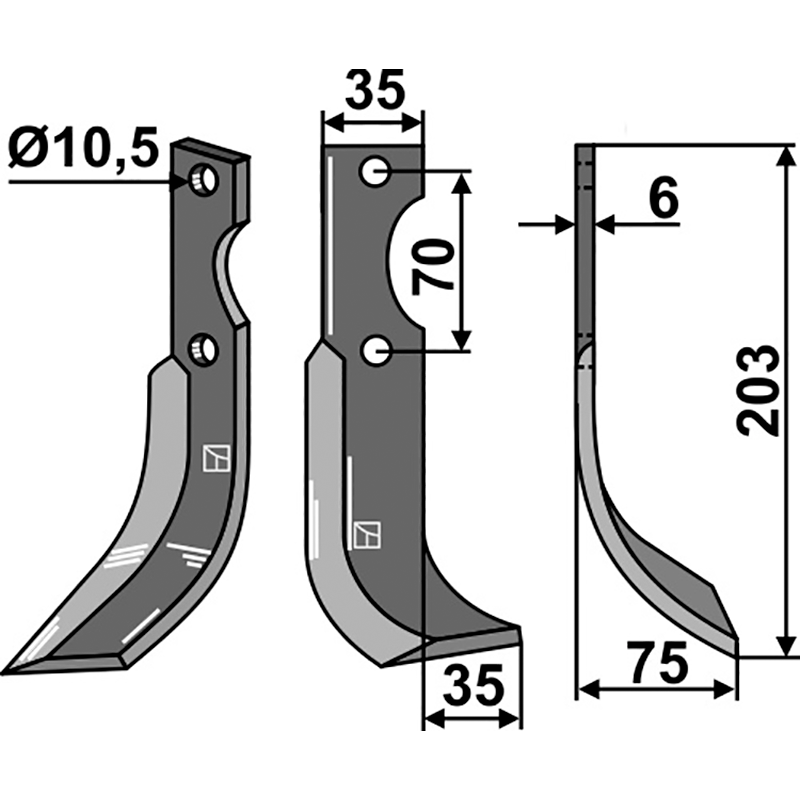 YAN-03R Fräsmesser, rechte Ausführung Yanmar 322-682-782 Fräsmesser, rechte Ausführung IHOF YAN-03R