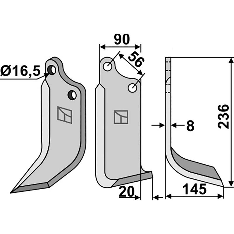 MAS-14R Fräsmesser, rechte Ausführung Maschio/Gaspardo 24100406 Fräsmesser, rechte Ausführung IHOF MAS-14R