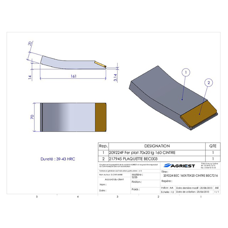 Grubber Anschweißteile Einschweißspitze 160X70X20 Cintre Hartmetall
