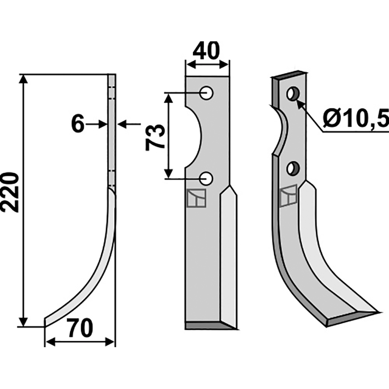 AGI-01L Fräsmesser, linke Ausführung Agrimac Fräsmesser, linke Ausführung IHOF AGI-01L