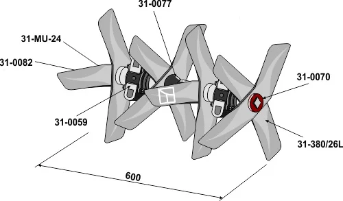Rollspateneggen-Nachläufer links - 600 | 311-380l26-4-2 Industriehof Scherenbostel | Rollspateneggen-Nachläufer links - 600 (311-380l26-4-2)