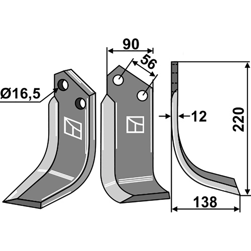 MAS-81R Fräsmesser, rechte Ausführung Maschio/Gaspardo 09400414 Fräsmesser, rechte Ausführung IHOF MAS-81R