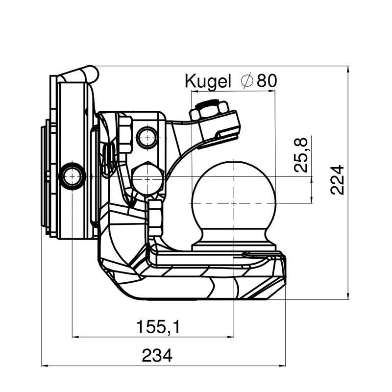 K80 Kugel Scharmüller 7631442A02 CBM-Anhängebock 314mm