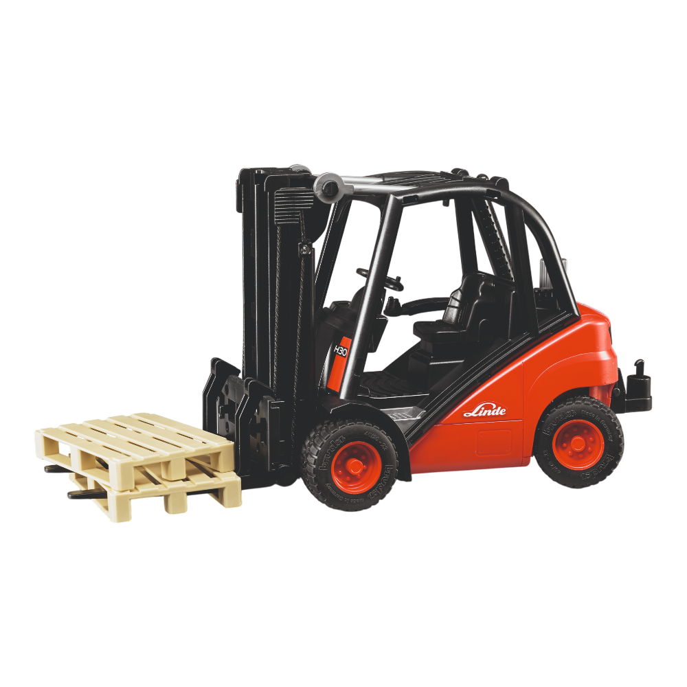 Bruder Linde Gabelstapler H30D mit Anhängerkupplung und 2 Paletten Bruder Linde Gabelstapler H30D mit Anhängerkupplung und 2 Paletten - Cover Image