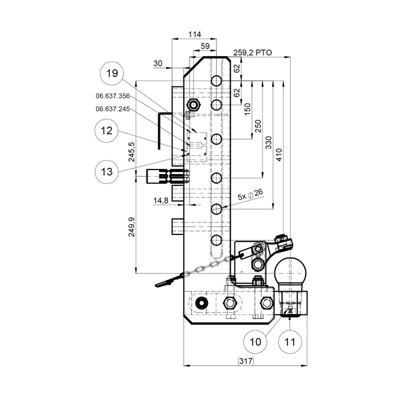 Anhängebock Lagerbock mit K80 für John Deere Anhängebock Lagerbock Scharmüller 00.169.81.1-A17 mit K80 John Deere 6M 6R