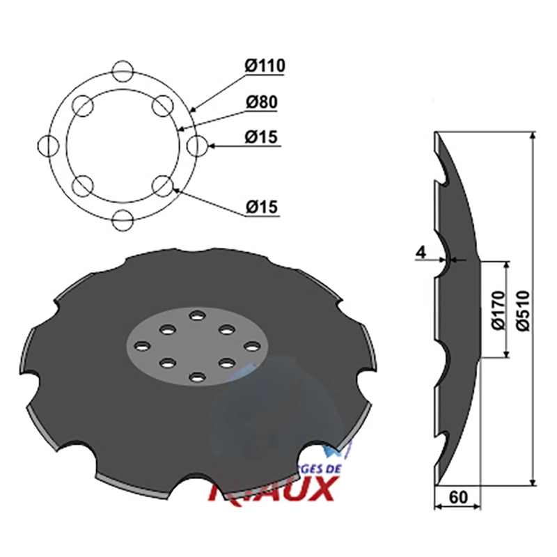 Landwirtschaft Bodenbearbeitung Scheibeneggen Scheibe mit flachem Ansatz gezackt Agrisem|Niaux Landwirtschaft Bodenbearbeitung Scheibeneggen Scheibe mit flachem Ansatz gezackt Agrisem|Niaux