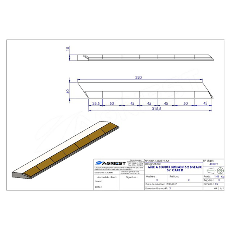 Grubber Anschweißteile Flach Anschweissteil Hartmetall Anlage 320X40X15 Abgeschrägt X2 Rechts