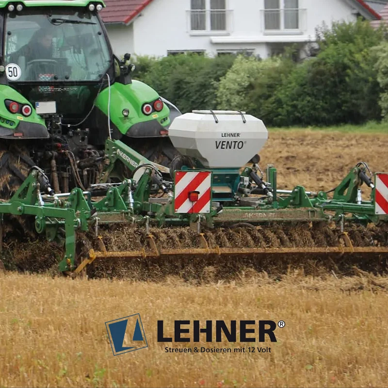 LEHNER VENTO 12 Volt Gebläsestreuer für Monatge auf Kurzscheibeneggen LEHNER VENTO Pneumatischer Gebläsestreuer mit Schläuchen