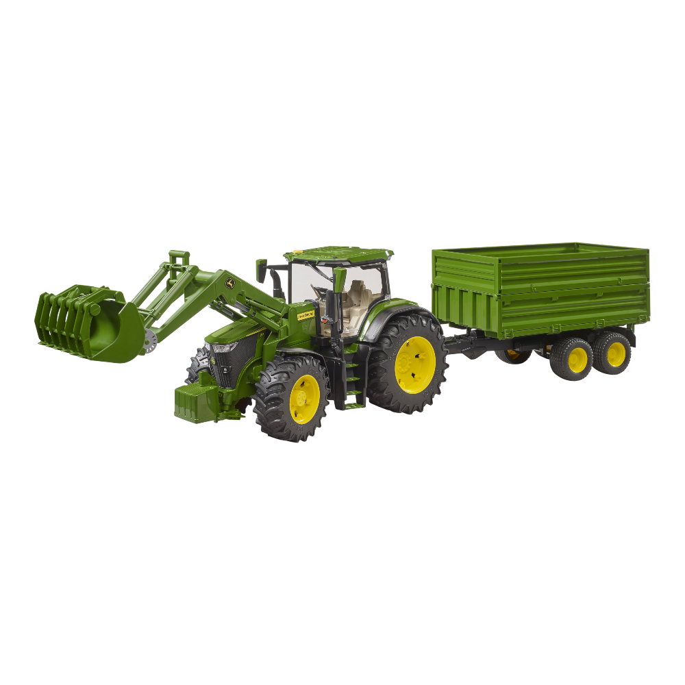 Bruder John Deere 7R 350 mit Frontlader und Tandemachstransportanhänger Bruder John Deere 7R 350 mit Frontlader und Tandemachstransportanhänger - Cover Image