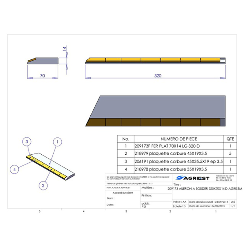 Grubber Anschweißteile Flach Anschweissteil 320X70X14 Rechts Hartmetall