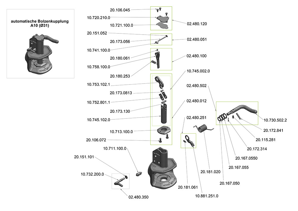 Scharmüller Zugmaul Bauart A10 31 mm Scharmüller Zugmaul Bauart A10 31 mm Explosionszeichnung