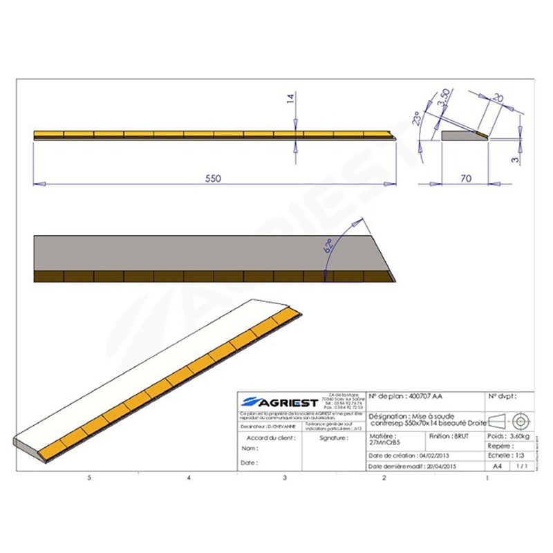 Flach Anschweissteil Anlage 550X70X14 Abgeschrägt Rechts Hartmetall Grubber Anschweißteile Flach Anschweissteil Anlage 550X70X14 Abgeschrägt Rechts Hartmetall