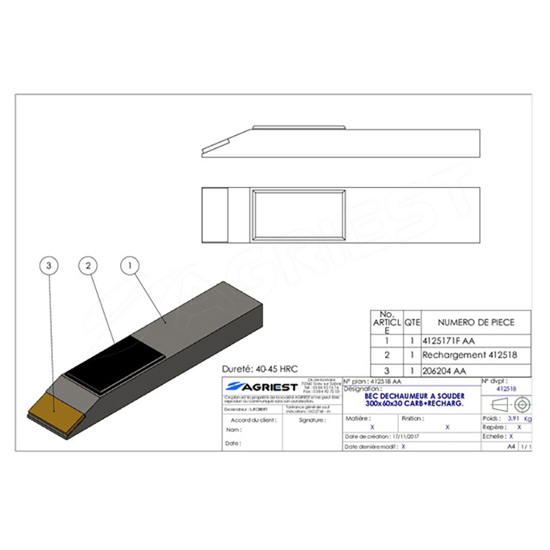 Einschweißspitze 300X60X30 Hartmetall Grubber Anschweißteile Einschweißspitze 300X60X30 Hartmetall