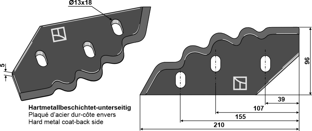 Futtermischwagenmesser, links - Hartmetallbeschichtet
