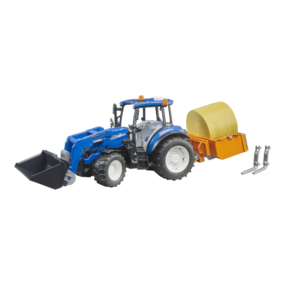 Bruder New Holland T5.120 mit Frontlader, Ladekasten und Gabeln Bruder New Holland T5.120 mit Frontlader, Ladekasten und Gabeln - Cover Image