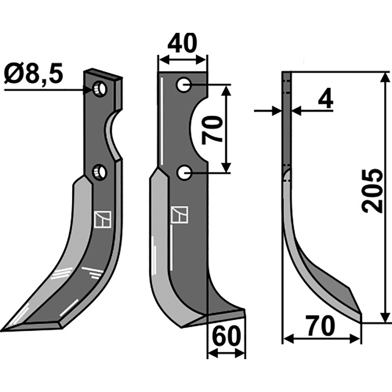 HON-12R Fräsmesser, rechte Ausführung Honda F300 Fräsmesser, rechte Ausführung IHOF HON-12R