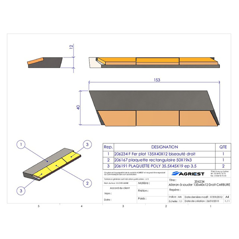 Grubber Anschweißteile Flach Anschweissteil 135X40X12 Rechts Hartmetall