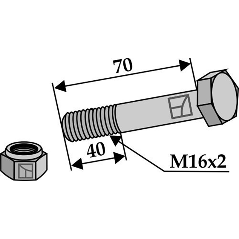 Landwirtschaft Bodenbearbeitung Grubber Schare & Leitbleche Schraube mit Sicherungsmutter - M16 x 2 - 10.9 Grubber Schare & Leitbleche Schraube mit Sicherungsmutter - M16 x 2 - 10.9