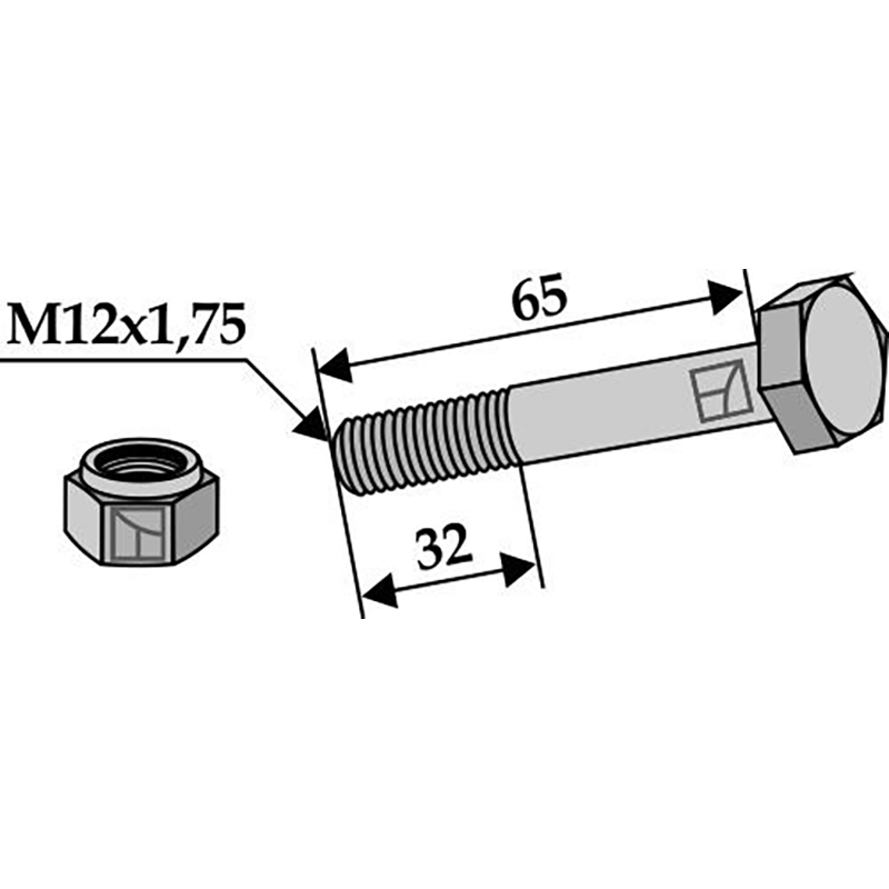 Landwirtschaft Bodenbearbeitung Grubber Schare & Leitbleche Schraube mit Sicherungsmutter - M12x1,75 - 10.9 Grubber Schare & Leitbleche Schraube mit Sicherungsmutter - M12x1,75 - 10.9