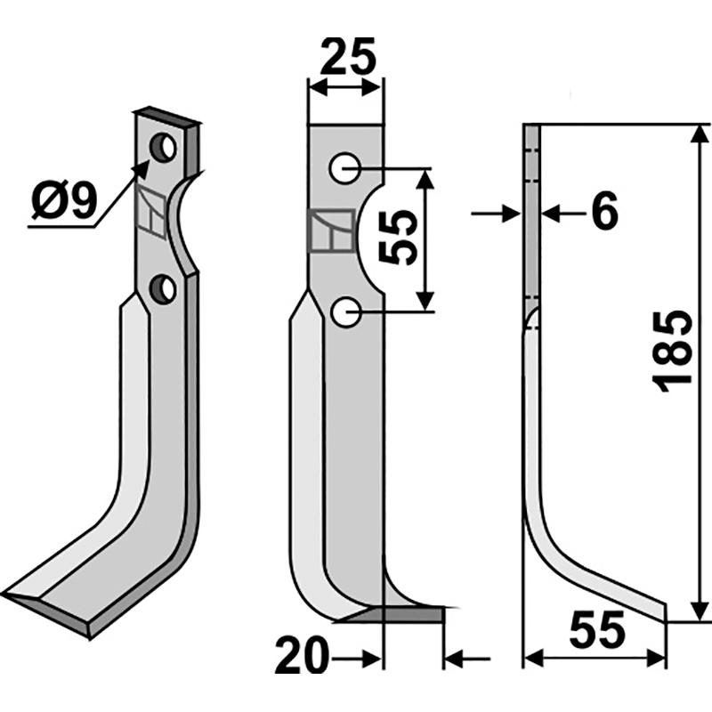 BCS-07R Fräsmesser, rechte Ausführung B.C.S. 43434 Fräsmesser, rechte Ausführung IHOF BCS-07R