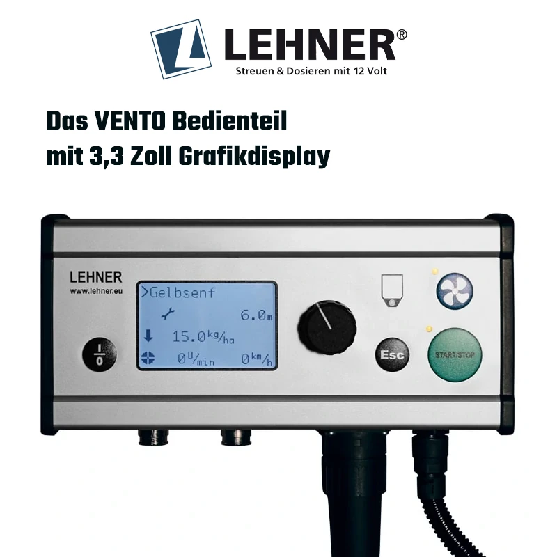 LEHNER VENTO 12 Volt Gebläsestreuer Bedienelement in der Schlepperkabine LEHNER VENTO Pneumatischer Gebläsestreuer mit Schläuchen