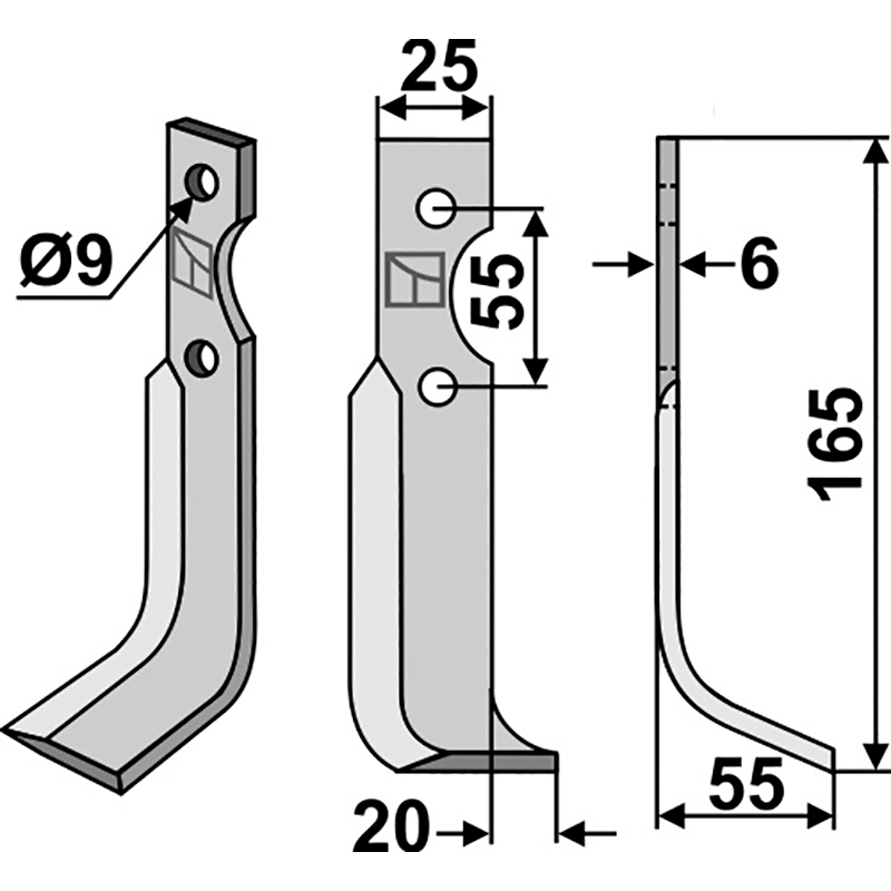 BCS-01R Fräsmesser, rechte Ausführung Agria|B.C.S.|Iseki|Grillo|S.E.P. 69726|43432|IM-210579|B4|1000/210578 Fräsmesser, rechte Ausführung IHOF BCS-01R