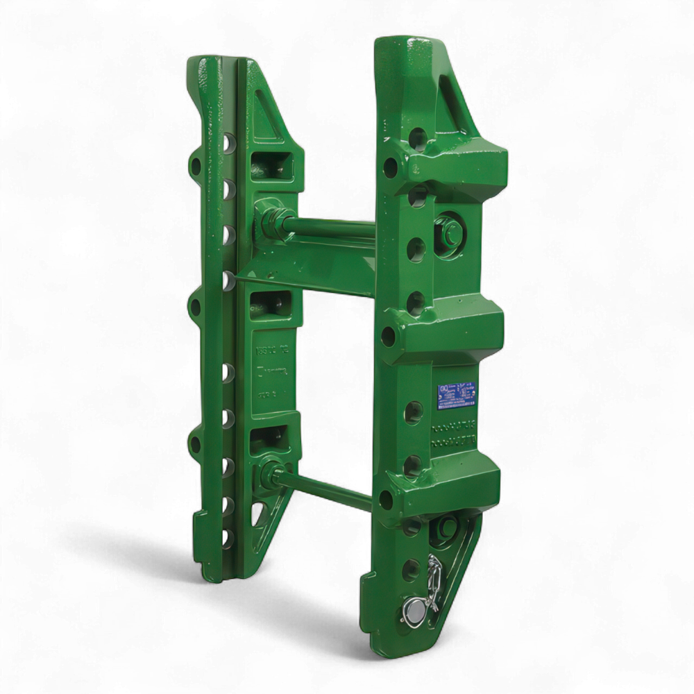 Rockinger Anhängebock RO880A08042 als Leiter für höhenverstellbare Kupplungen, passend für John Deere 6000/7000/8000; Spurweite 330 mm, D 89,3 kN, S 2,0 bzw. 3,0 t (bei Einbau unterhalb der Zapfwelle), 6 Befestigungsbohrungen.