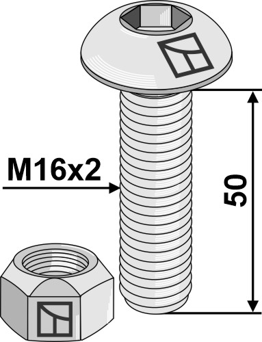 Flachrundschraube M16x2x50 mit Innensechskant und Sicherungsmutter