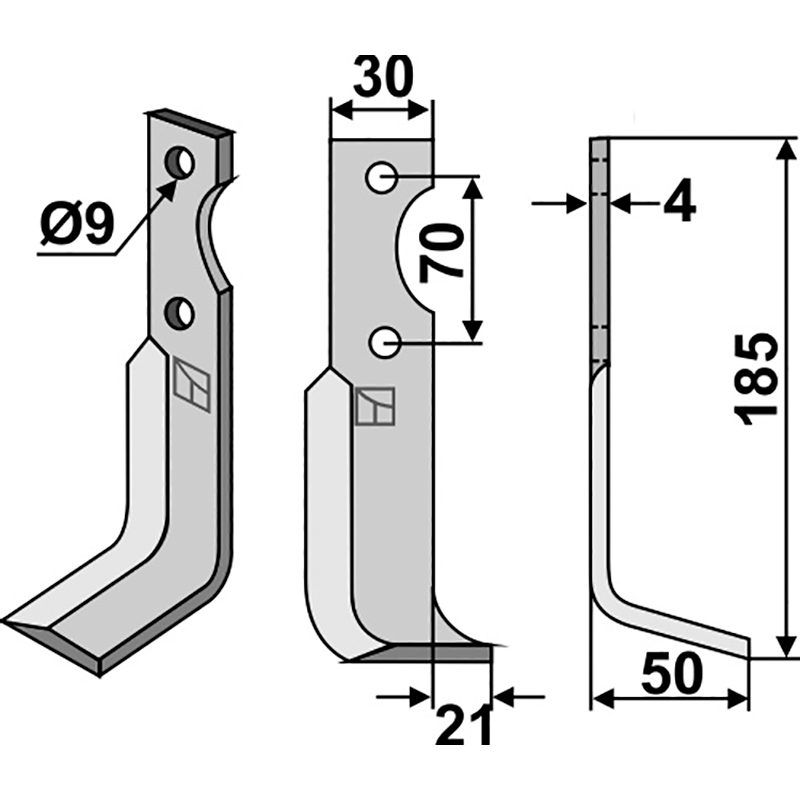AGR-04R Fräsmesser, rechte Ausführung Agria 1250 254 98 Fräsmesser, rechte Ausführung IHOF AGR-04R