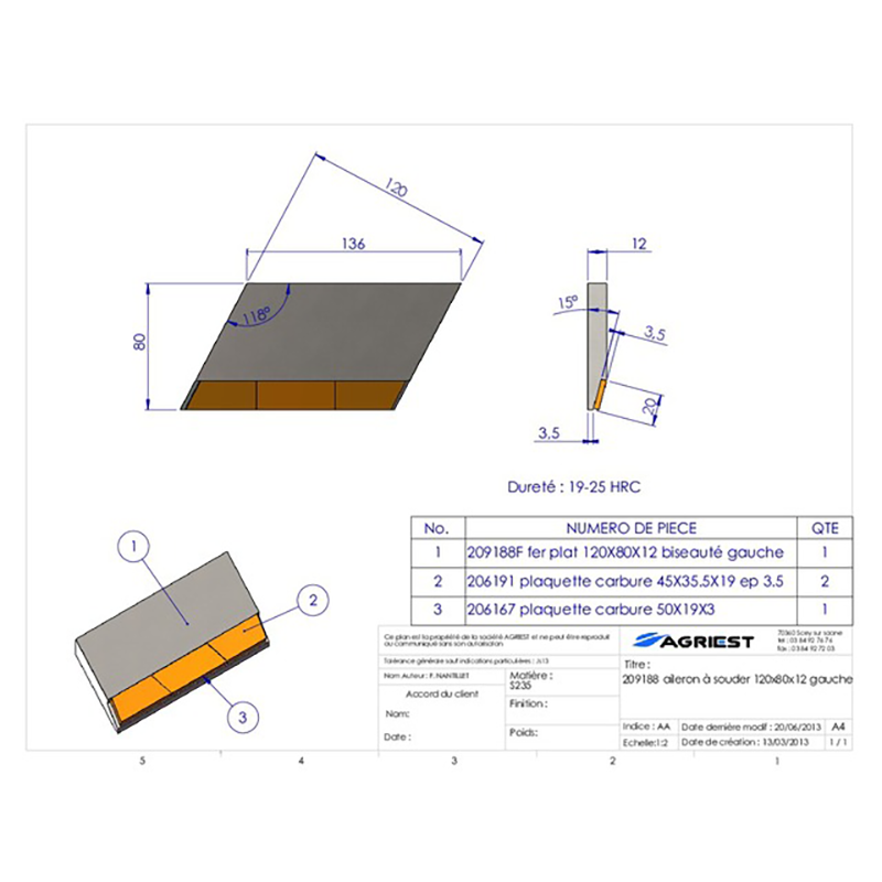 Flach Anschweissteil 120X80X12 Links Hartmetall Grubber Anschweißteile Flach Anschweissteil 120X80X12 Links Hartmetall