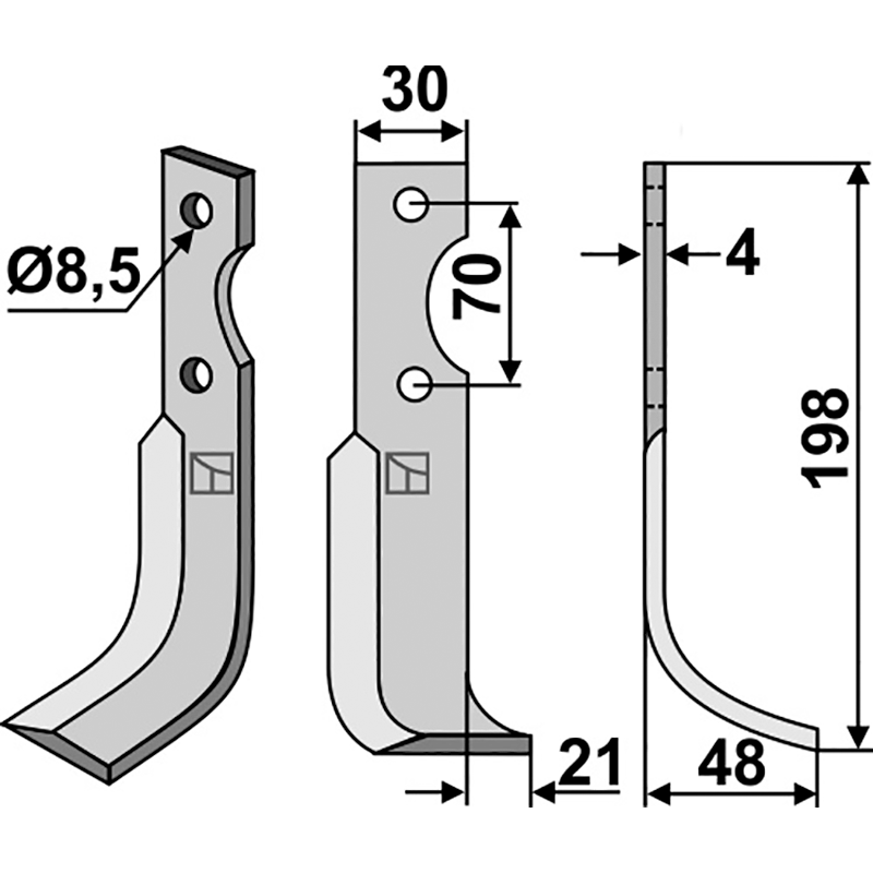 AGR-19R Fräsmesser, rechte Ausführung Agria 616112 Fräsmesser, rechte Ausführung IHOF AGR-19R
