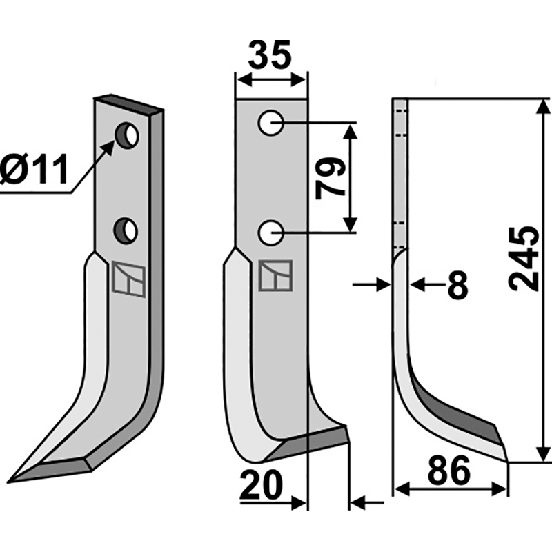 PAS-02R Fräsmesser, rechte Ausführung Pasquali AX 20/21 (599) Fräsmesser, rechte Ausführung IHOF PAS-02R