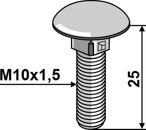 Flachrundschraube M10x1,5x25 ohne Mutter - galvanisch verzinkt