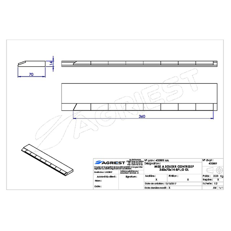 Grubber Anschweißteile Flach Anschweissteil Hartmetall 360X70X14 L