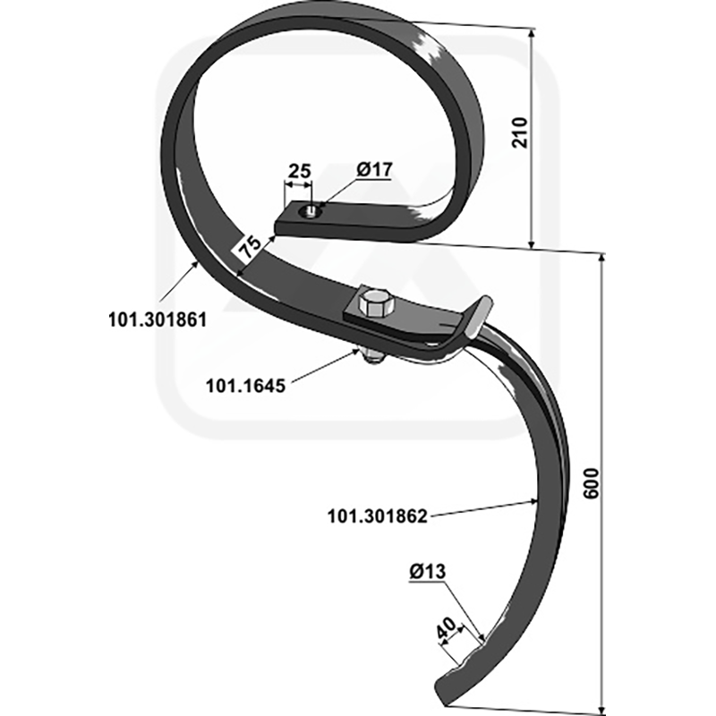 Landwirtschaft Bodenbearbeitung Grubber Schare & Leitbleche Grossfederzinken ohne Schar Kongskilde Landwirtschaft Bodenbearbeitung Grubber Schare & Leitbleche Grossfederzinken ohne Schar Kongskilde