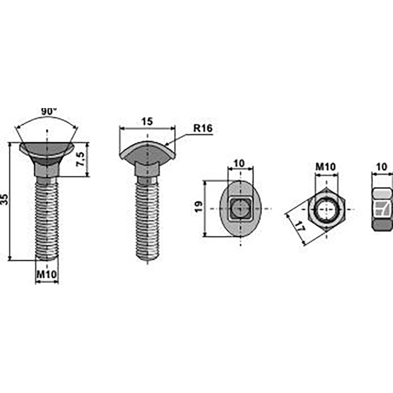 Landwirtschaft Bodenbearbeitung Grubber Schare & Leitbleche Planetschraube - M10x35 - 8.8 Grubber Schare & Leitbleche Planetschraube - M10x35 - 8.8