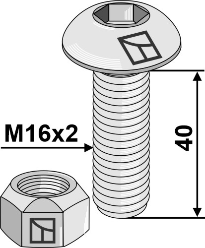 Flachrundschraube M16x2x40 mit Innensechskant und Sicherungsmutter