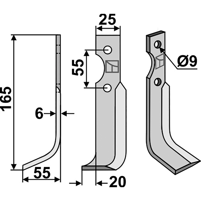 BCS-01L Fräsmesser, linke Ausführung Agria|B.C.S.|Iseki|Grillo|S.E.P. 69725|43431|IM-210578|B4|1000/210579 Fräsmesser, linke Ausführung IHOF BCS-01L